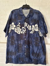 Quicksilver Blue Hawaiian Floral Print Short Sleeve Button Front Shirt picture