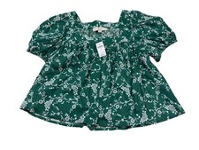 NWT Ann Taylor Loft Green Floral Button Front Puff Sleeve Top XS (CC1076) picture