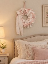 Shabby Chic Fabric Rag Wreath  Pink Roses picture