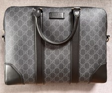 Gucci GG Supreme Briefcase Bag Black Canvas Leather Shoulder Strap 474135 picture