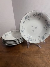 6- Johann Haviland Bavaria Blue Garland 7” Rimmed Soup Bowls Vintage China picture