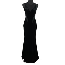 Vtg Betsy & Adam Black Velvet Formal Dress Size 2 Sheer Cut Out Old Hollywood picture