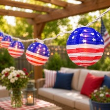 Northlight 10ct American Flag 4th of July Paper Lantern Lights 8.5' White Wire picture