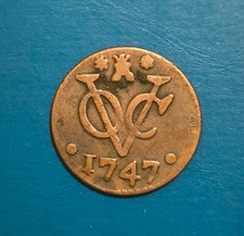 1747 Dutch Netherlands Colonial Voc Duit New York Penny Zeeland GRADE Coin_F12 picture