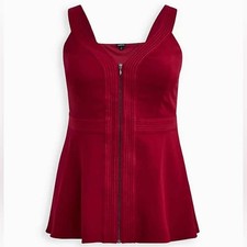 Torrid Womens Plus Size 2 Dark Red Zip Front Sleeveless Peplum Top Crepe 2X picture