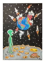 ACEO Original Painting Alien Scorched Earth OOAK Art Card Signed By JL Canaday picture