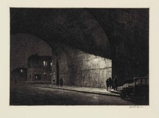 Martin Lewis : Arch Midnight : American Etching Nocturne City Street Art Print picture