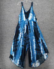 NEW Cocomo Jumpsuit Womens L Large Blue Sleeveless Wide Leg Stretch Tie Dye USA picture