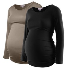 Bhome Maternity Shirt Long Sleeve Basic Top Ruch Sides Bodycon Tshirt for picture