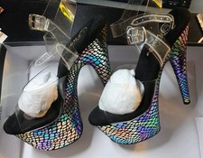 Pleaser XTREME-808CRS Clear Strap Holographic Platform Heels | New | Size 7 picture