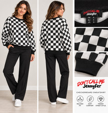 Don't Call Me Jennyfer Checkered Long Sleeve Pullover Women's Small Black White picture