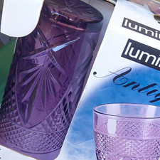 Luminarc Antique Purple Geometric Decorated Glass Tumblers Set of 4 10-18 oz picture