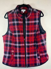 Croft & Barrow Quilted Vest Red Plaid Full Zip w/Pockets Women’s XL picture