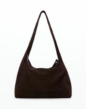 NWT MANGO 100% real Suède leather Chocolate  Shoulder Bag Zip Brown orig. $169 picture