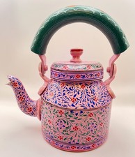 Kaushalam Vintage Hand Painted Stainless Steel Floral Kettle Pink City Mughal  picture