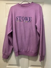 Vintage Stowe, VT tourism sweatshirt pullover 80s lavender, pastel, floral. picture