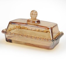 Antique Glass Butter Dish with Lid Holds 2 Sticks Vintage picture