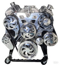SBC 350 POL Aluminum Complete Serpentine Engine Pulleys & Bracket Kit LWP 6 Ribs picture