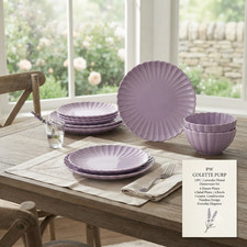 Pioneer Woman Colette 12-Piece Stoneware Dinnerware Set Purple picture