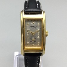Vtg Parker Curvex Watch Unisex 20mm Silver Gold Tone Leather Band New Battery picture