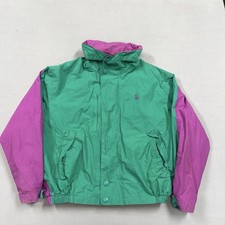Vintage Nautica Jacket Mens M Green Purple Colorblock Hooded Windbreaker 90s picture