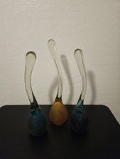 This Trio Of Handcrafted Artisan Art Glass Colorful Center Pieces Elongated picture