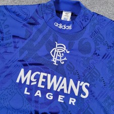 Vintage Glasgow Rangers FC Jersey Mens M Blue Adidas Football McEwan's Lager 90s picture
