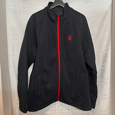 Spyder Men’s 2XL Black/Red Full Zip Mock Neck Jacket Pockets Embroidered picture
