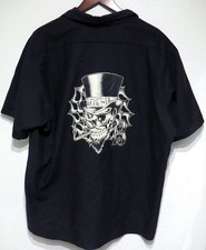 vtg Lucky 13 SKULL SPIDER WEB Black Work Shirt 2XL Top Hat Cigarette Y2K 2000s picture