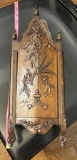 Antique French Provincial Carved Wood Fariniere Flour Box Floral Basket Walnut picture