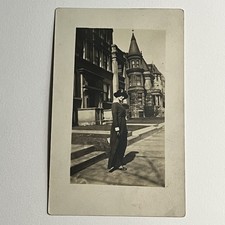 Vintage RPPC Real Photograph Postcard Beautiful Woman Street View Chicago IL picture