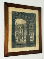 Antique 1868 Engraving Chateau de Blois Grand Escalier François I Framed 32x28 A picture