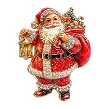 Christmas Santa Claus Brooch Rhinestone Crystal Holiday Pin Gold Jewelry Gift picture