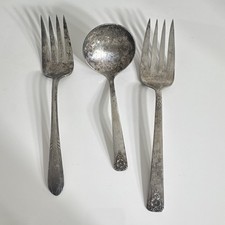 Wm. Rogers AA Vintage Silver Plated Floral Flatware Set Spoon & 2 Forks picture