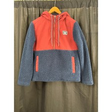 Hurley Men's Sherpa Fleece Hoodie Jacket S Red Navy Half Zip Pullover picture