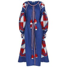 NWT Eloquii Blue Red Mixed Media 100% Cotton Embroidred Peasant Dress size 20 picture