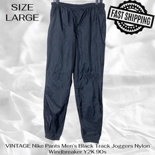VINTAGE Nike Pants Men’s Large Black Track Joggers Nylon Windbreaker Y2K 90s picture