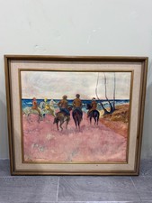 Paul Gauguin Style Riders on the Beach Print Framed Oil Painting 32 1/2