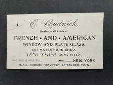 1880s antique E RUDNICK ny BUSINESS CARD french & american window plate glass picture