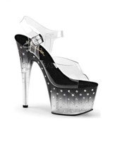 Pleaser STARDUST-708T Clear Black Platform Ankle Strap Sandal Rhinestones Studs picture