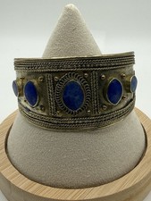 Vintage Silver Cuff Bracelet Afghan Tribal Blue Lapis Lazuli Stone Boho 7” picture