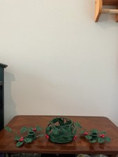 vintage green metal Christmas candle holders featuring holly and ivy picture