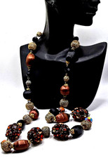 Vintage RARE Signed Alice Caviness Amber/Brown Rhinestone Beaded Necklace Runway picture