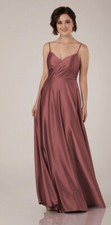 NWT Sorella Vita V-NECKLINE CHARMEUSE DRESS 14 WITH FULL SKIRT Rose Pink 9514 picture