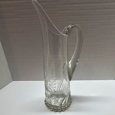 Antique EAPG McKee Glass Swirl & Ball Water Pitcher Tankard Fern Etched 1894 picture