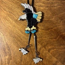 Zuni Eagle Bolo Ray & Eva Wyaco Sterling Silver Inlaid Turquoise Shell Vintage picture