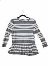 EUC LOFT Women's Gray and White Striped Long Sleeve Peplum Top Size L picture