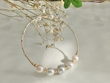 Solid 18K Gold Akoya Pearl Bracelet 8.5-9mm Silver Blue-Gray White Pink picture