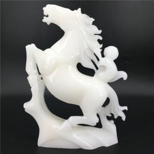 4.46LB Natural white jade horse skull hand carved crystal healing picture