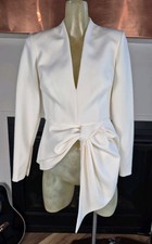 Safiyaa Crepe Ivory Asymmetrical Top Long Zippered Sleeves 4 Plunge Neck VGUC picture